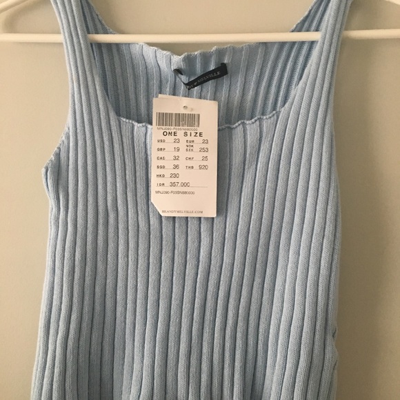 Brandy Melville Tops - Brandy Melville Blue Ribbed Cropped Tank NWT